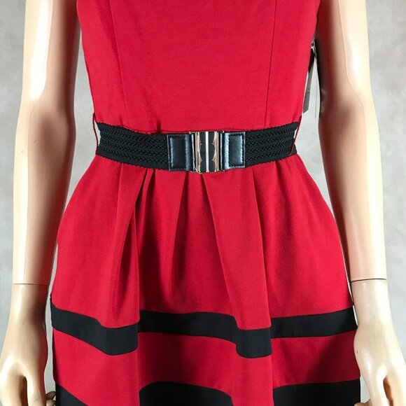 BCX Red Striped Fit & Flared Belted Dress NWT SMALL - Picture 4 of 7